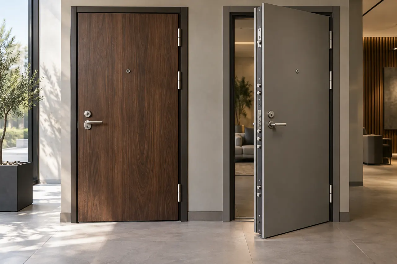 Dos modelos de puertas blindadas con hoja y cierres diferentes